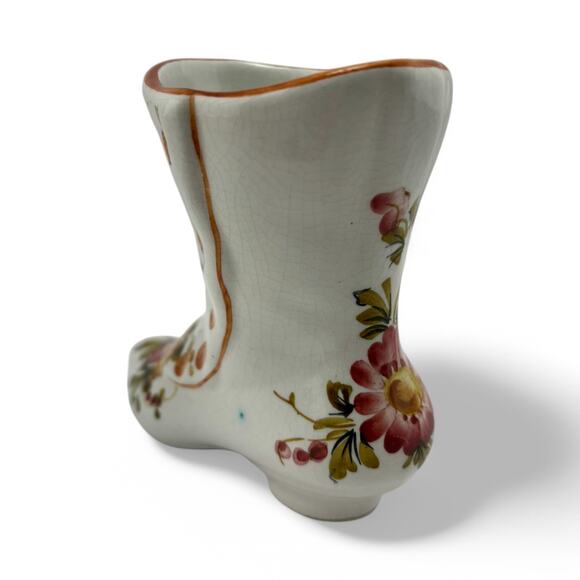 Vintage Bassano Italy Hand-Painted Ceramic Boot Vase – Floral Faience Pottery - Picture 9 of 16